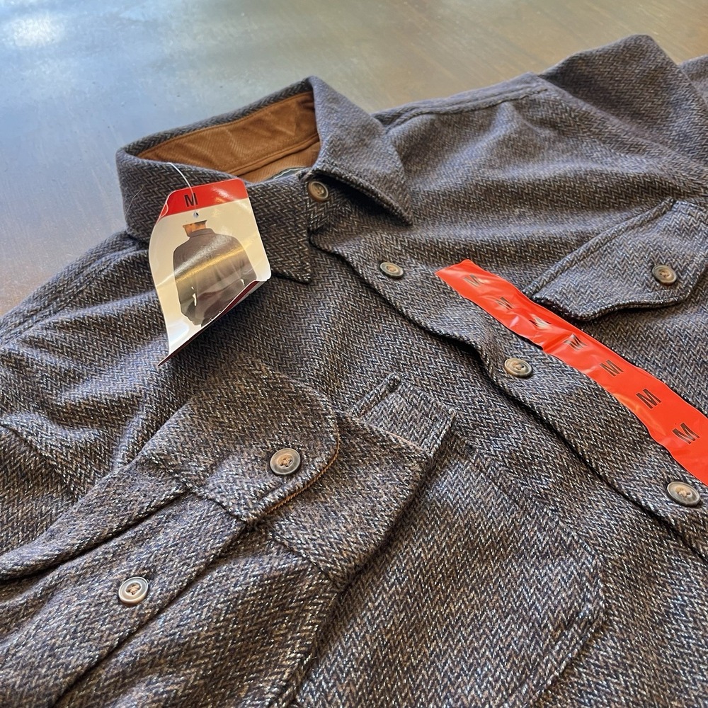 Jach's New York Shirt Jacket Mens Medium Blue Herringbone Lined Military 1906349